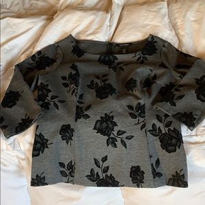 Black Velvet Flowered, Gray Peplum Top